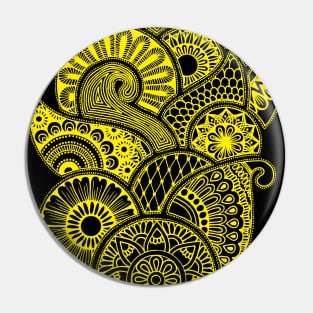 Abstract Mandala design (yellow on black) Pin