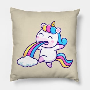 Cute Unicorn Puging Rainbow Cartoon Pillow