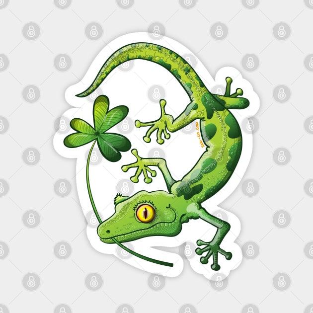 Saint Patrick's Day gecko holding in mouth a shamrock clover Magnet by zooco