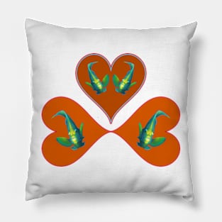 Angelfish | Three hearts in red for a fish in motion | White background | Pillow