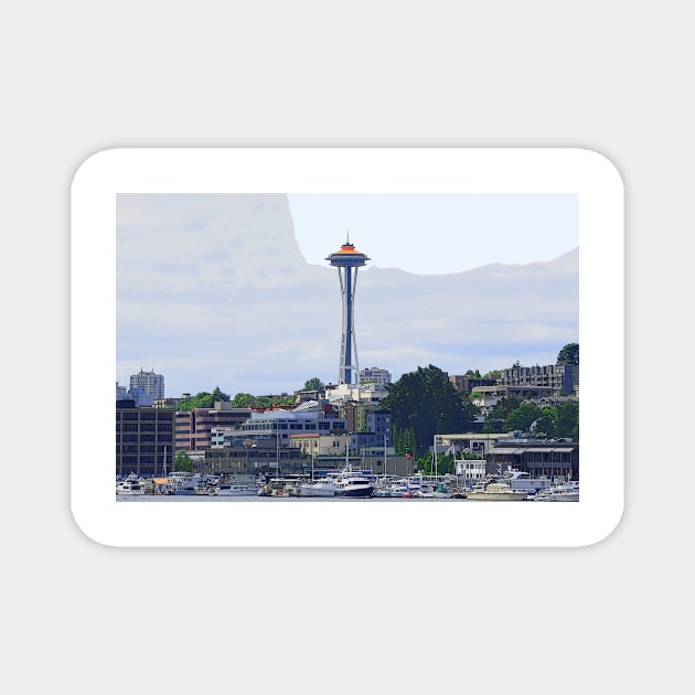 Gold Topped Space Needle Magnet by KirtTisdale