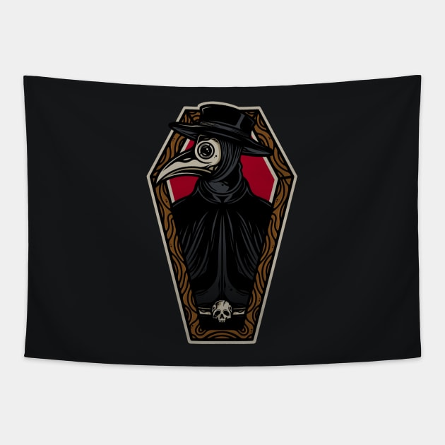 Plague Doctor Coffin Tattoo Design Tapestry by Alundrart