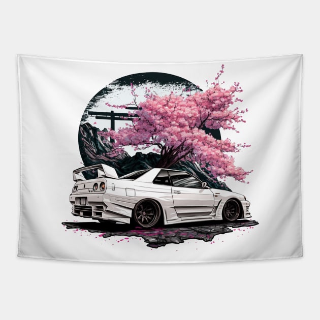 Skyline Cherry Blossom Tapestry by Kid Relic