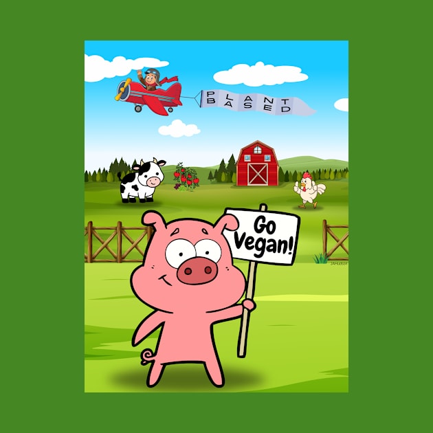 Go Vegan! Pig Protest Funny Cartoon by JAHudson