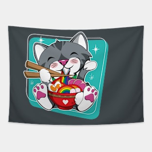 LGBTQ Rainbow Cat Ramen Tapestry