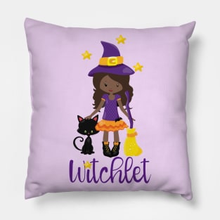 Witch Gift Kids Witchy Halloween Design Black Cat Broomstick Pillow