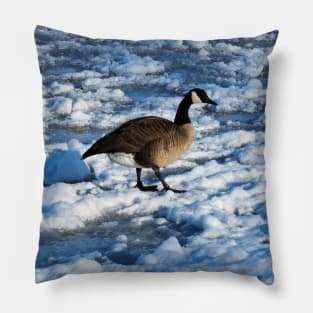 Mallard Duck and Canada Goose Going For A Walk In The Snow Pillow