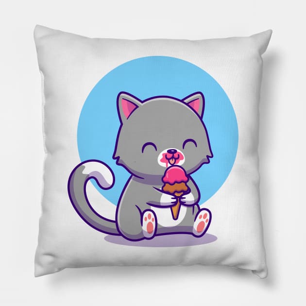 Cute Cat Eating Ice Cream Pillow by Catalyst Labs