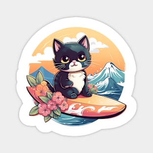 Tuxedo Kitten Surfs Magnet