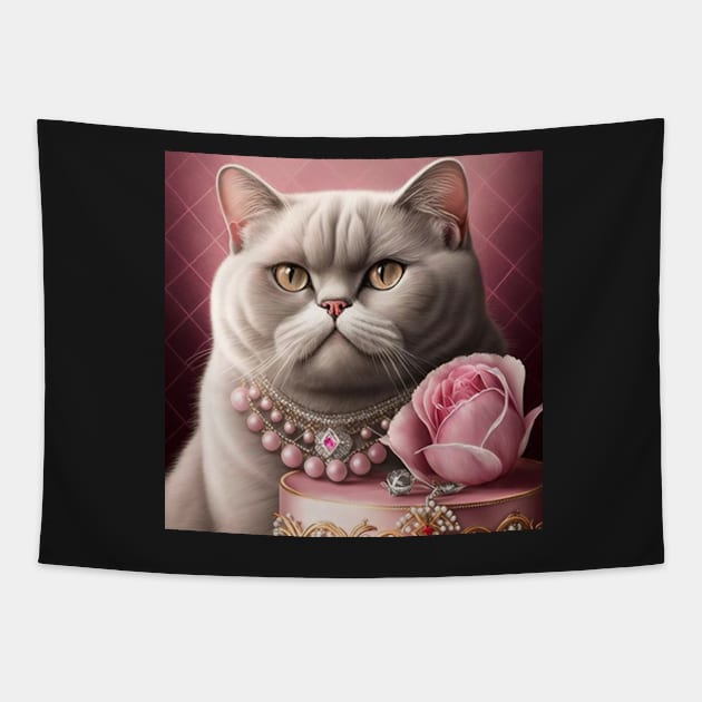 Rosey Cake And British Shorthair Tapestry by Enchanted Reverie