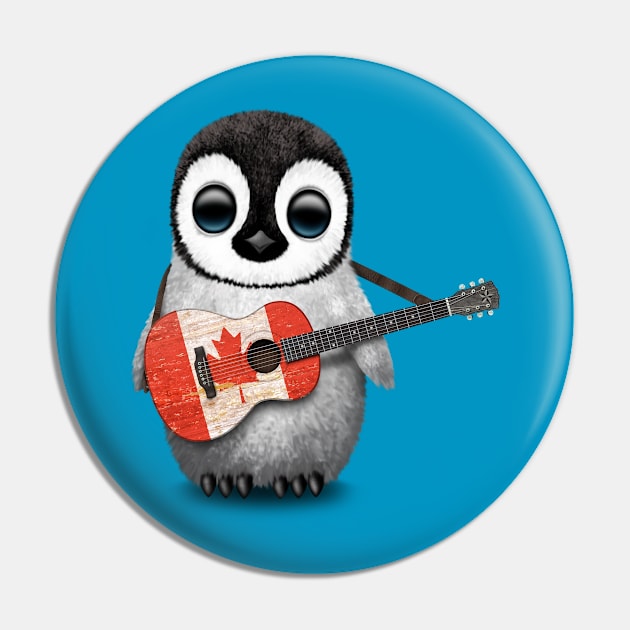 Baby Penguin Playing Canadian Flag Guitar Pin by jeffbartels