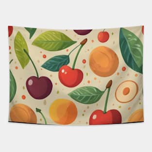 Fruits Vector Pattern - Ripe Cherries and Apricots Tapestry