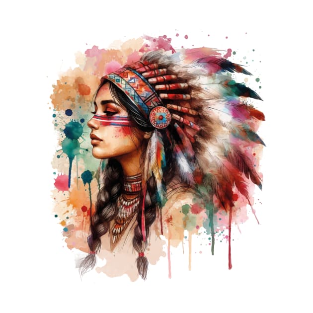 Native american woman watercolor by DrMonekers