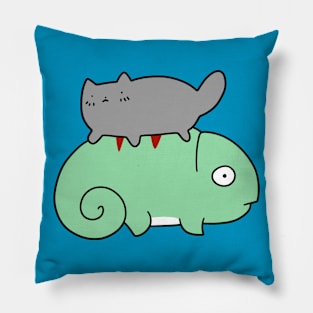 Chameleon and Tiny Cat Pillow