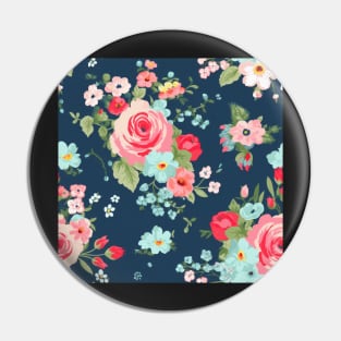 Pink Girly Floral Flowers, Pretty Feminine Pattern on Blue Background Pin