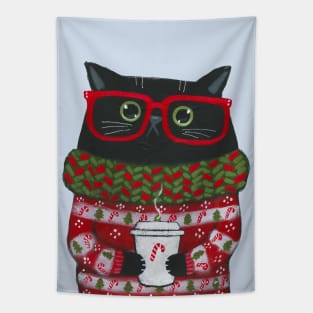 Christmas Coffee Cat Tapestry