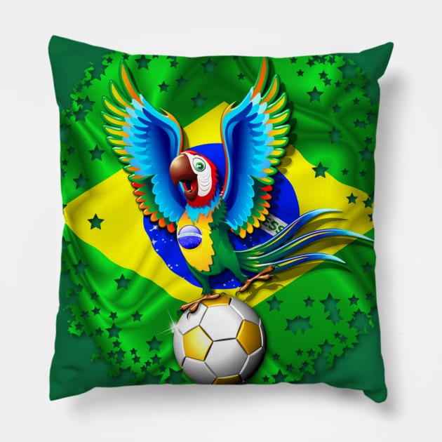 Brazil Macaw with Football / Soccer Ball Pillow by BluedarkArt