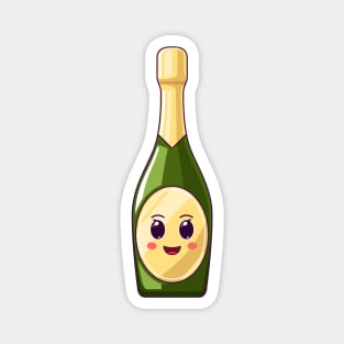 Cartoon Kawaii Champagne Bottle with Cheerful Face Magnet