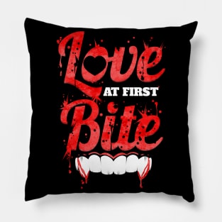 Love At First Bite Vampire Fangs Blood Halloween Pillow