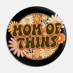 Mom of Twins Retro Groovy Floral Leopard Pin