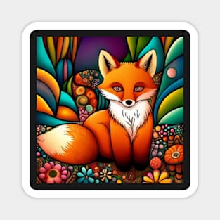 Folk Art Fox With Flowers Magnet