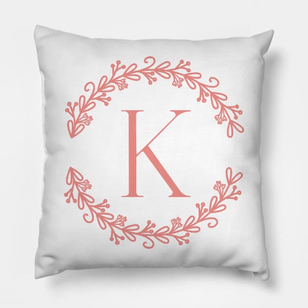 Pink Monogram- Letter K Pillow by RosegoldDreams