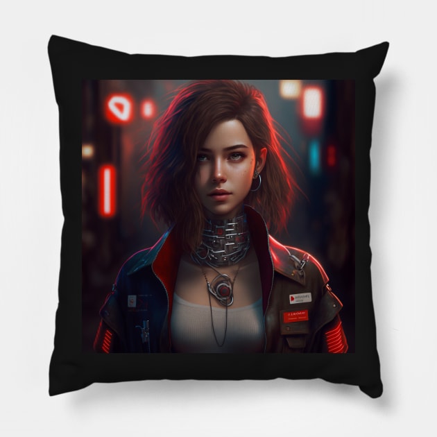 Cyberpunk Female Photography Pillow by AICreateWorlds