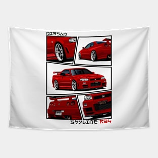 Nissan Skyline r34 GTR Red, JDM Car Tapestry