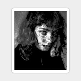 Beautiful girl, grayscale. Overlay with some black shapes. Dark and beautiful. Magnet