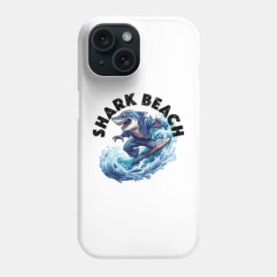 Shark Surfing - Shark Beach (Black Lettering) Phone Case