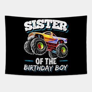 Sister Of The Birthday Boy Monster Truck Birthday Party Tapestry