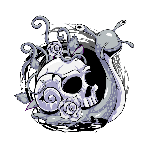 Snail Skull  Black & white Creepy by DionArts