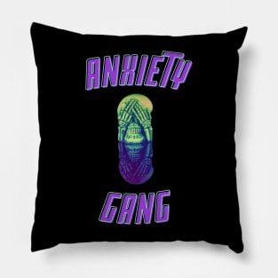 Anxiety Gang Skull covering eyes Pillow