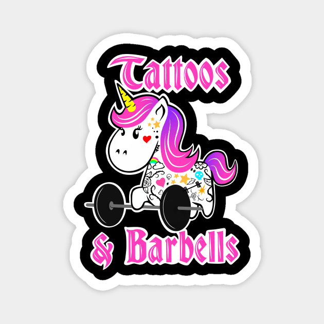 barbell unicorn, tattooed and strong, girls who lift, gym girl Magnet by TimAddisonArt