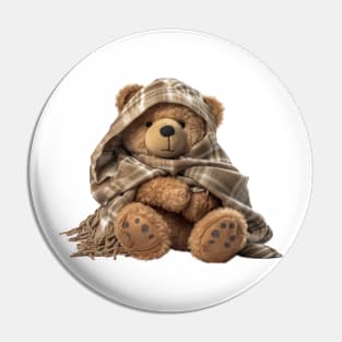 Adorable Teddy Bear with Brown Blanket Pin