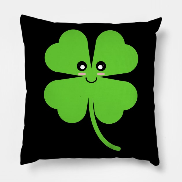 Cute Lucky Shamrock in Black Pillow by Kelly Gigi