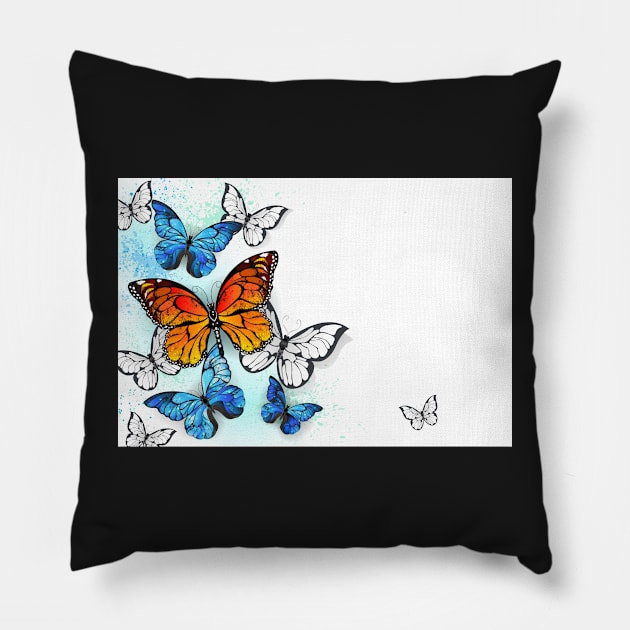 Background with Monarchs and Morpho Pillow by Blackmoon9