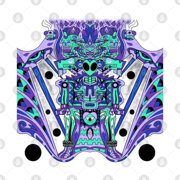 Alien mictlan spacecraft in mandala codex ecopop pattern by jorge_lebeau