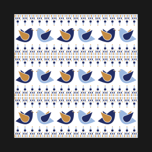 Gold And Blue Birds Pattern T-Shirt