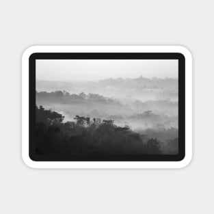 Mist above Borobudur as viewed from Setumbu hill, Java island, Indonesia Magnet