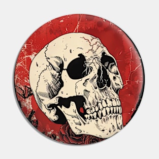 Vintage japanese skull with roses Pin