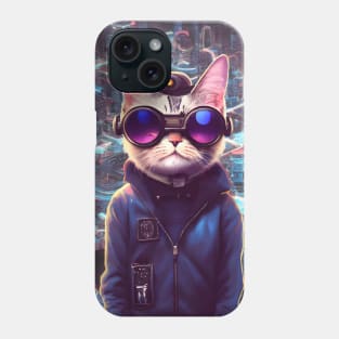 Cool Japanese Techno Cat In Future World Japan Neon City Phone Case