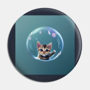 Kitten Waving in a Bubble Pin