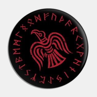 raven of odin elder futhark runes red distressed Pin