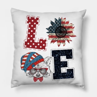 4th Of July Love Sunflower And Raccoon Happy Independence Day Pillow