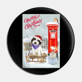 Cute Black And White Cockapoo Merry Christmas Santa Dog Pin