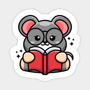 Cute mouse reading book cartoon Magnet