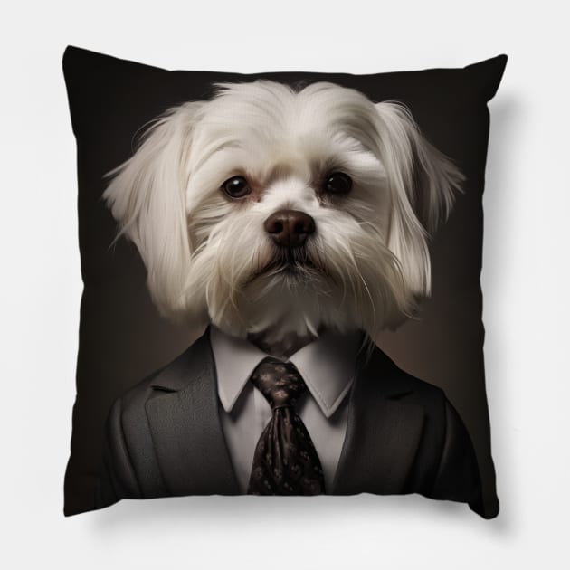 Maltese Dog in Suit Pillow by Merchgard