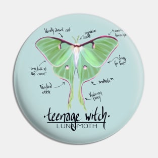 Luna Moth, teen witch, annotated Pin