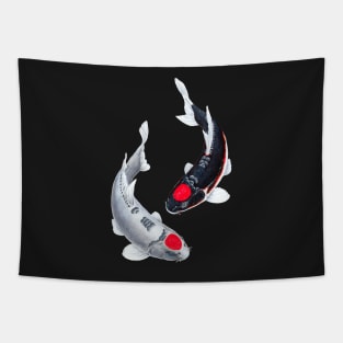 Koi Fish Tancho Black White Tapestry